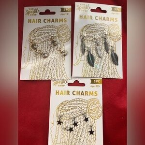 3pack silver & gemstone hair charms  stars,‎ gemstone & leaf shape new